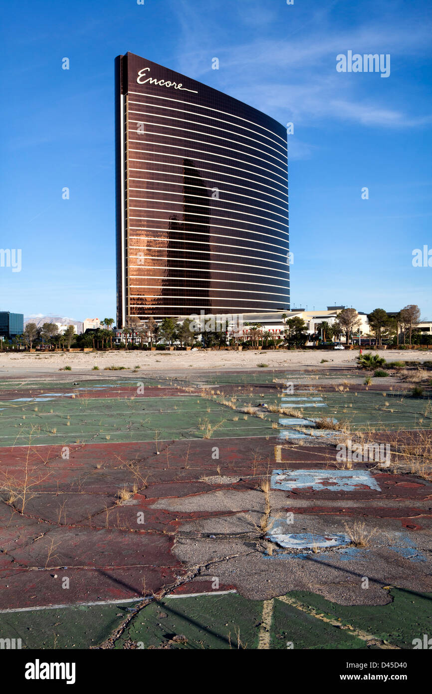 Wasteland in front of Encore at Wynn Las Vegas, Nevada, with a blue sky in the background. Stock Photo