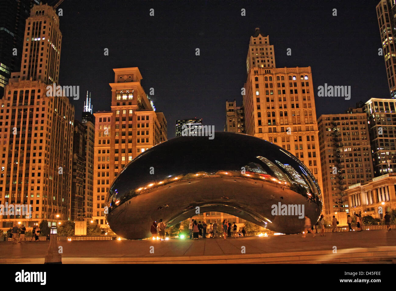 Cloud Gate,  is the centerpiece of the AT&T Plaza in Millennium Park within the Loop community area of Chicago, Illinois, United Stock Photo