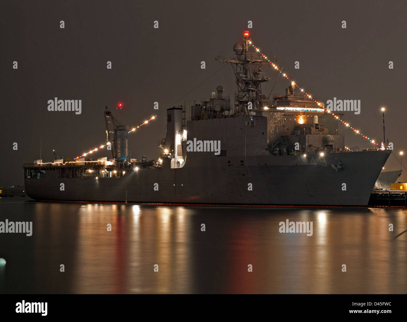 USS Harpers Ferry displays holiday lights Stock Photo Alamy