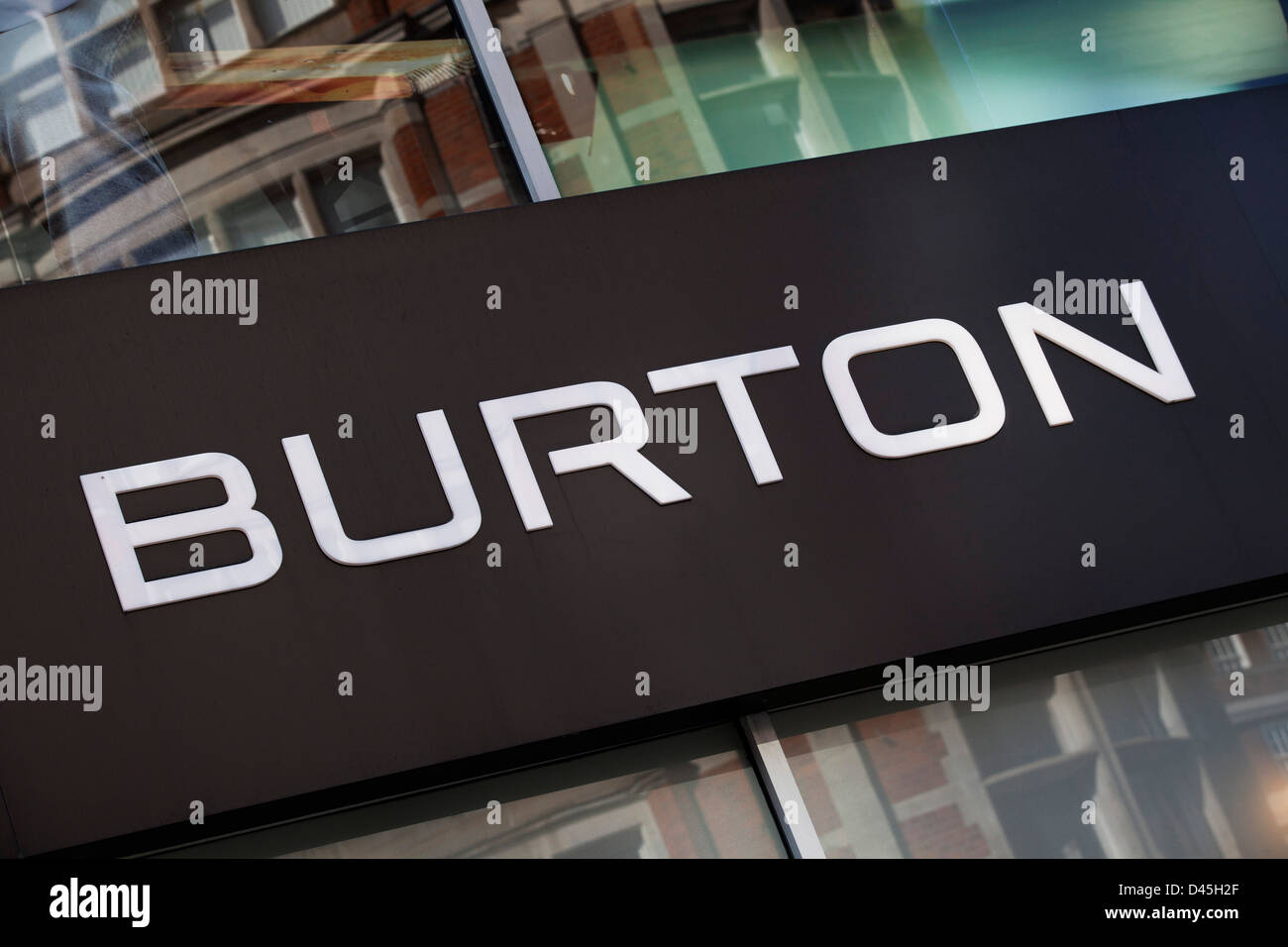 Sign for men's clothes shop Burton. Stock Photo