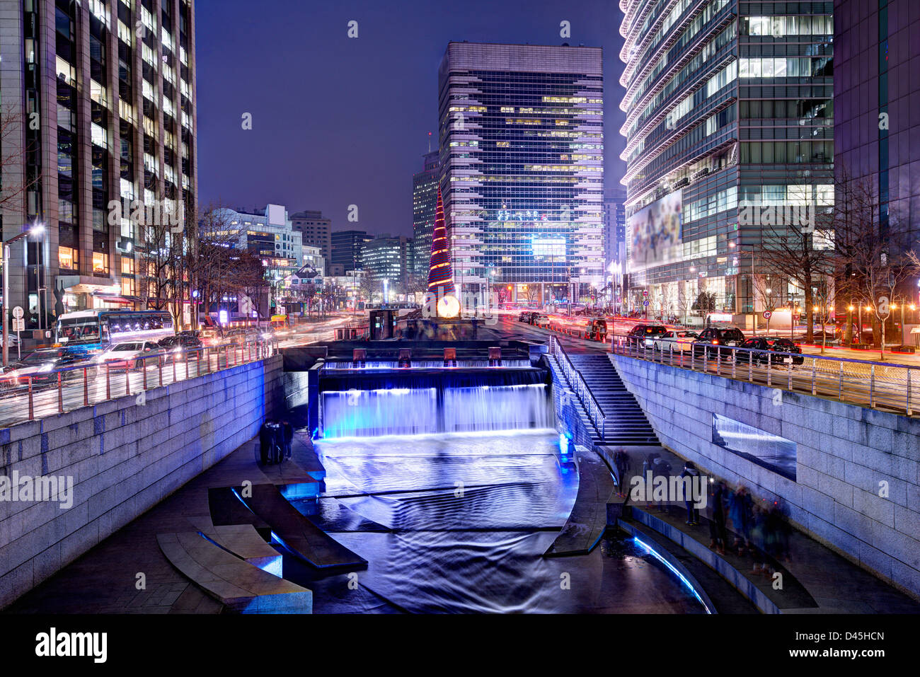 Cheonggyecheon stream in Seoul, South Korea is the result of a massive urban renewal project. Stock Photo