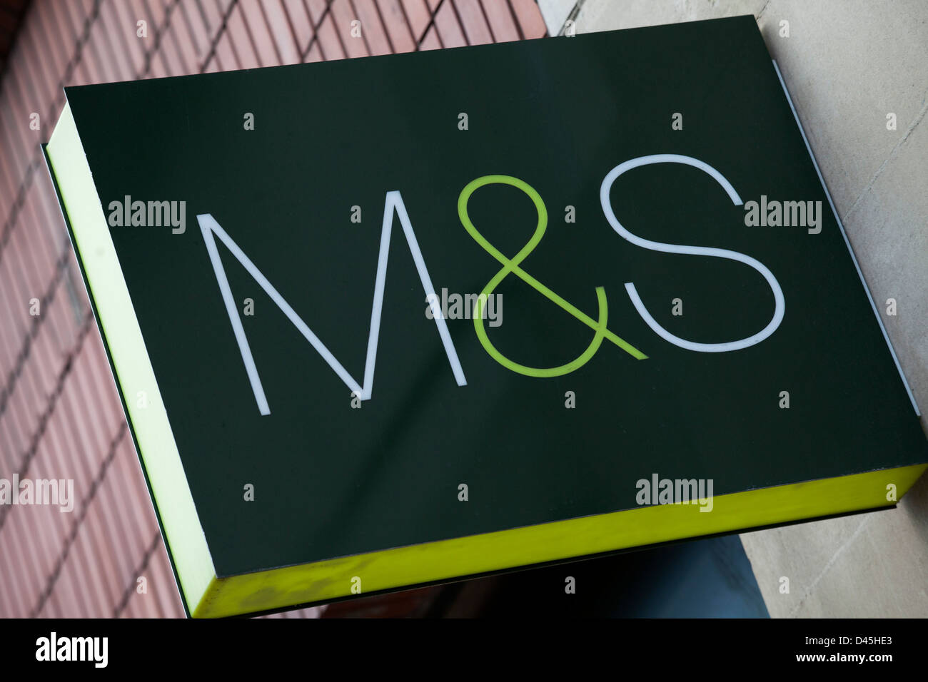 Sign for department store and supermarket chain Marks and Spencer. Stock Photo