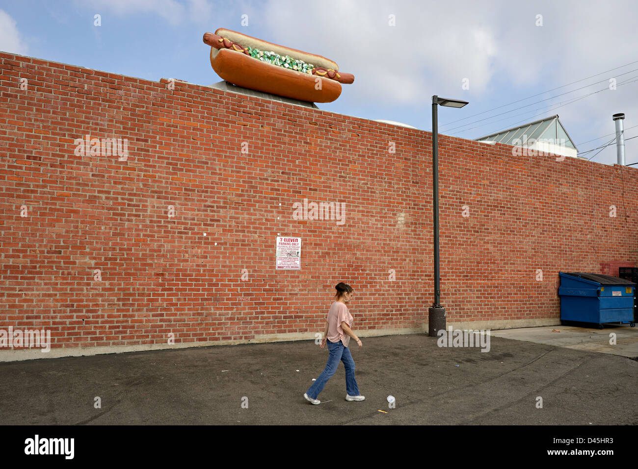 hot dog model on top of a los angeles wall Stock Photo