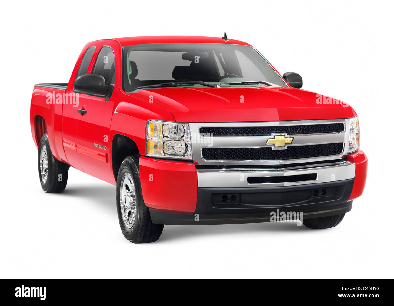 License and prints at MaximImages.com - Red 2011 Chevrolet Silverado 1500 4WD pickup truck isolated on white background Stock Photo