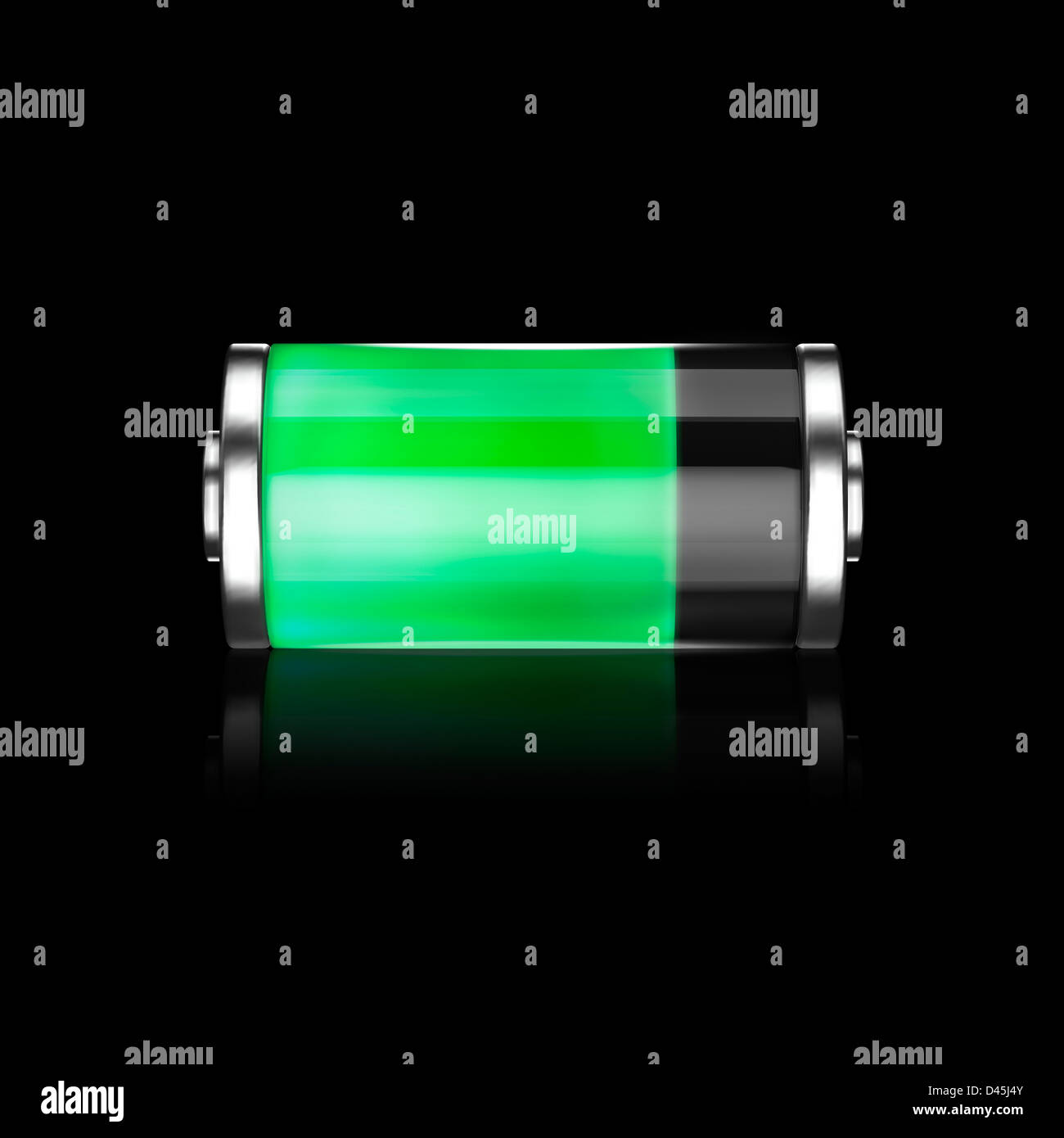 Cell phone battery charge symbol, fuel cell conceptual 3D illustration isolated on black background Stock Photo