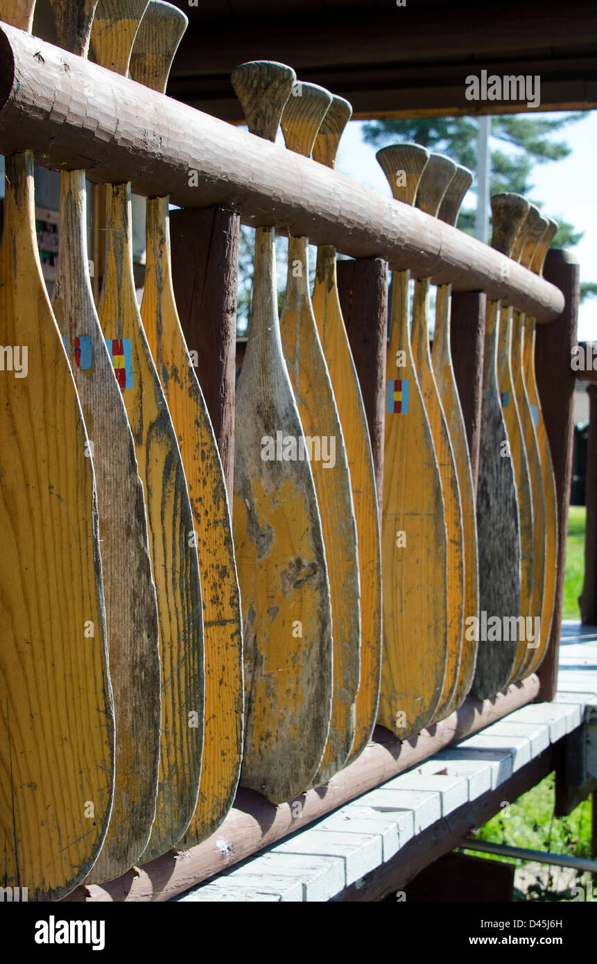 Canoe paddles at the ranger station, Baxter State Park, Maine Stock