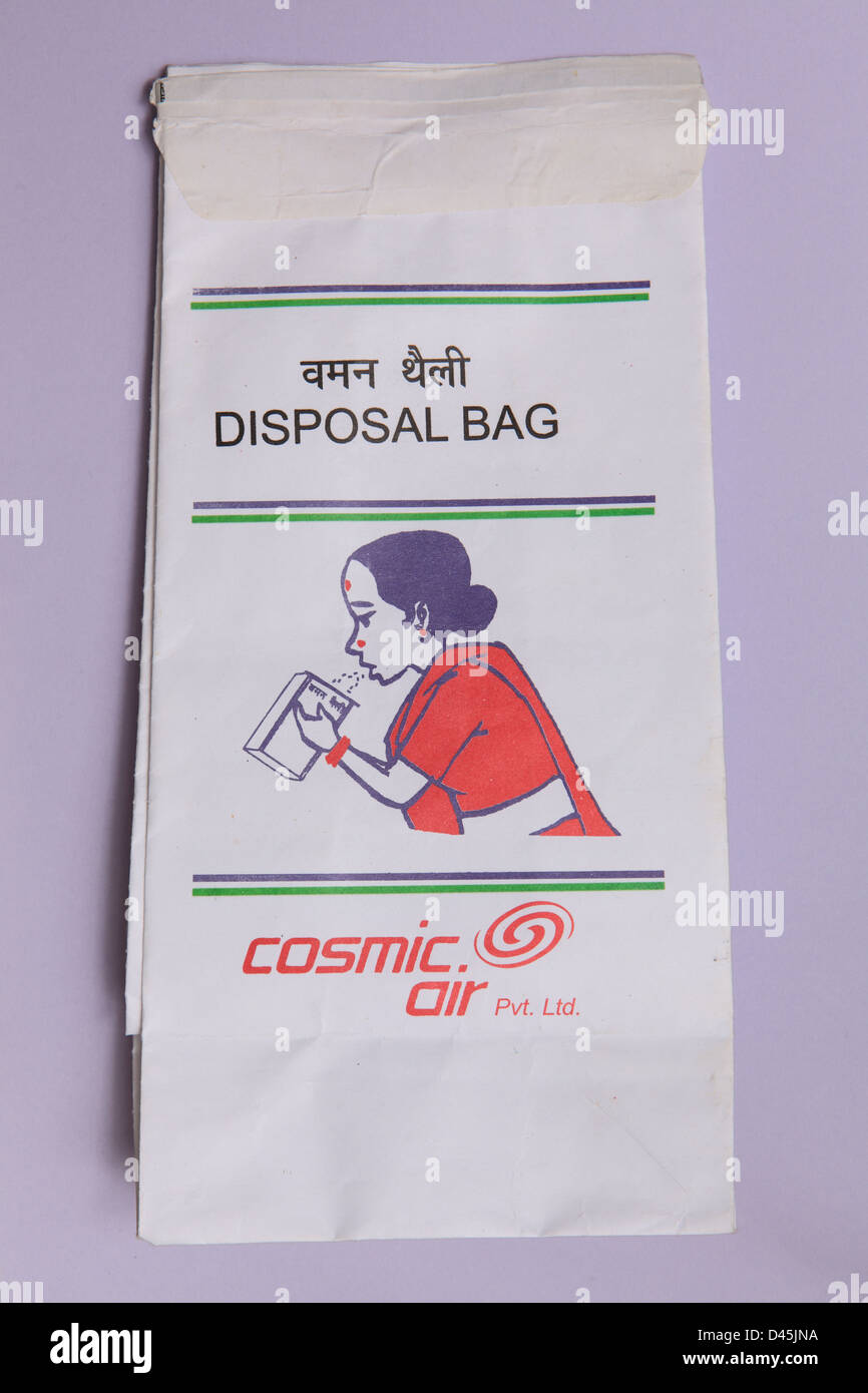 Example of a Cosmic Air disposal Sick Bag Stock Photo