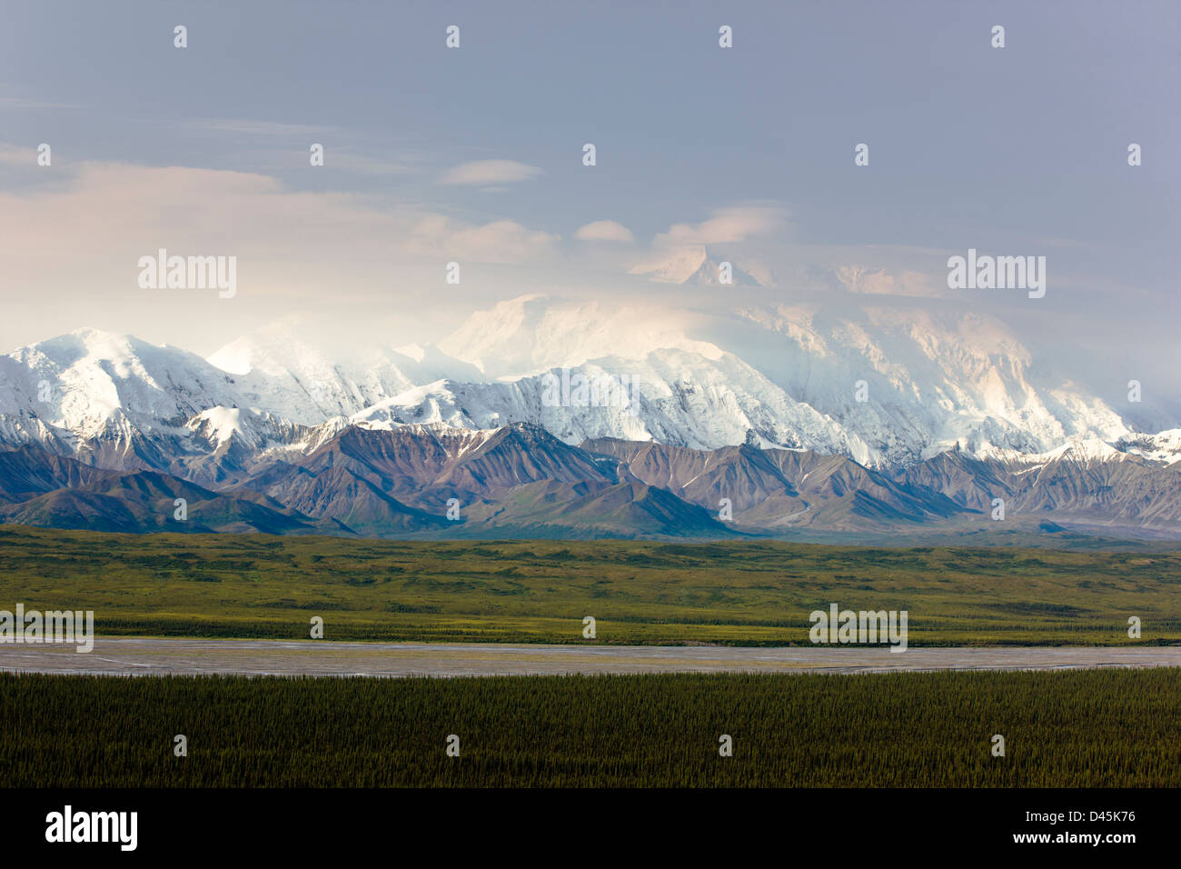 Mt. McKinley (Denali Mountain), highest point in North America (20,320') viewed from the west side of Denali National Park, AK Stock Photo