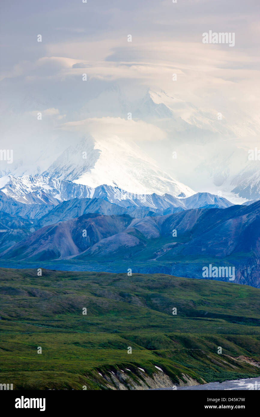 Mt. McKinley (Denali Mountain), highest point in North America (20,320') viewed from the west side of Denali National Park, AK Stock Photo