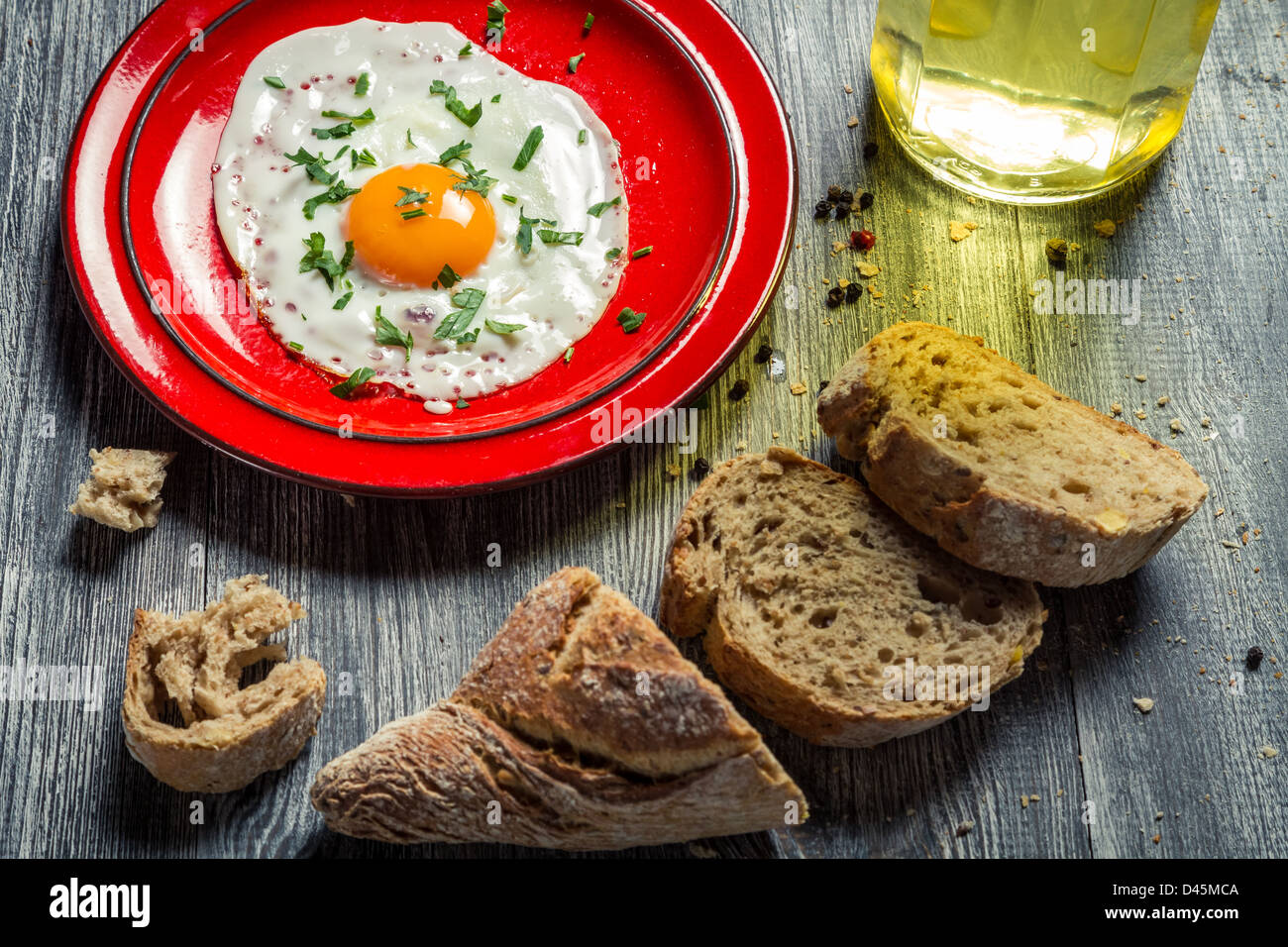 Eggs and fresh bread for breakfast Stock Photo - Alamy