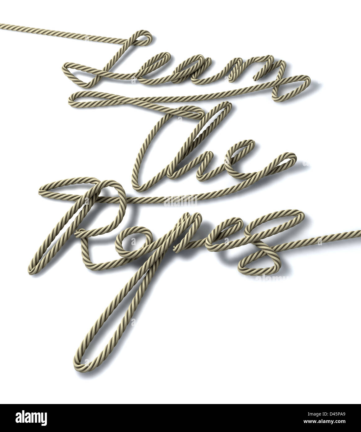 One continuous rope shaped into the words learn the ropes on an