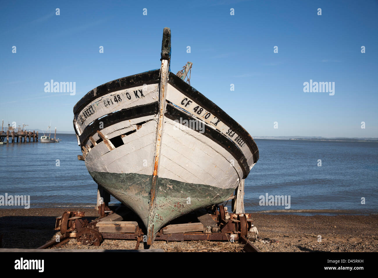 Wooden boat at China Camp State Park, San Rafael, California, USA Stock Photo