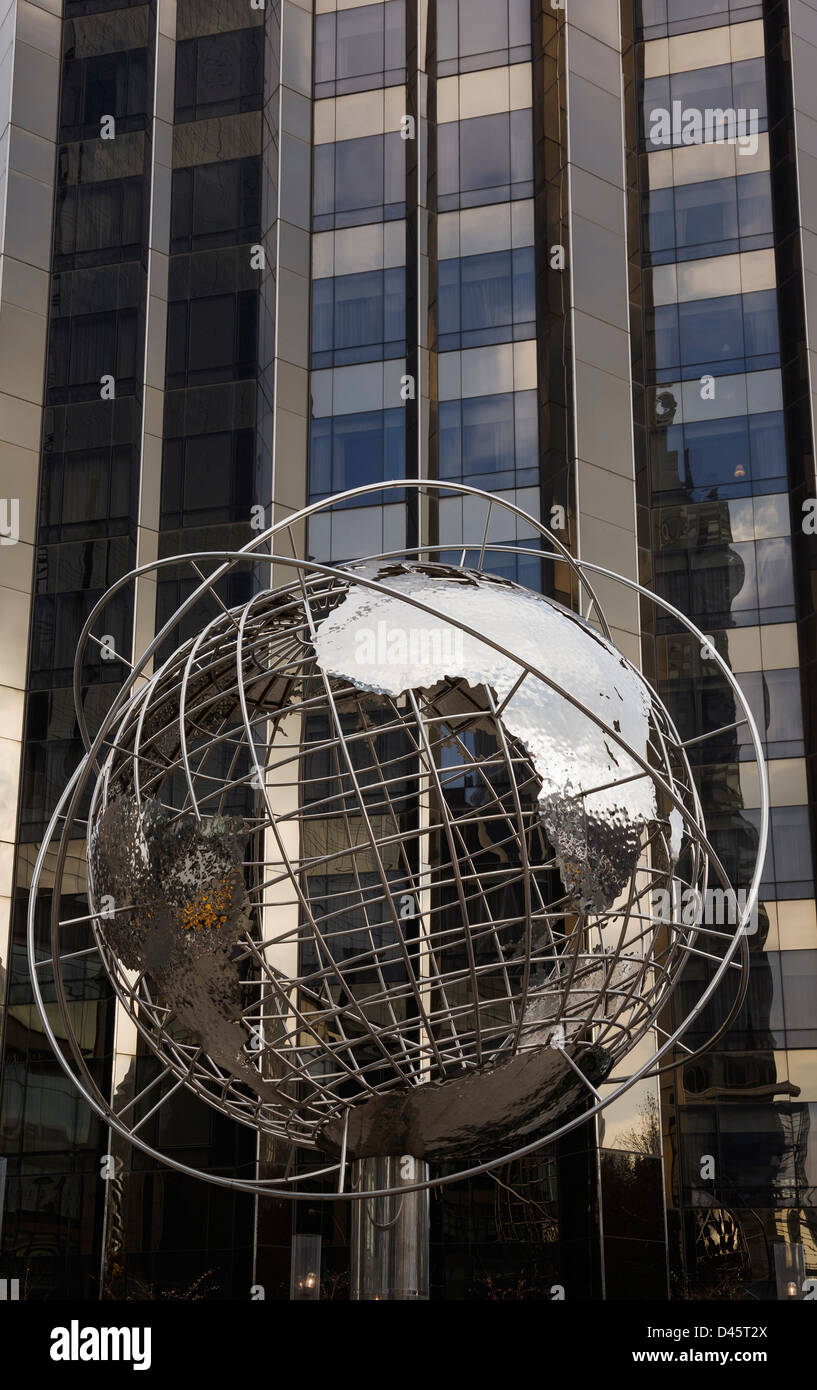 Globe sculpture and Trump Tower, Columbus Circle, Manhattan, New York
