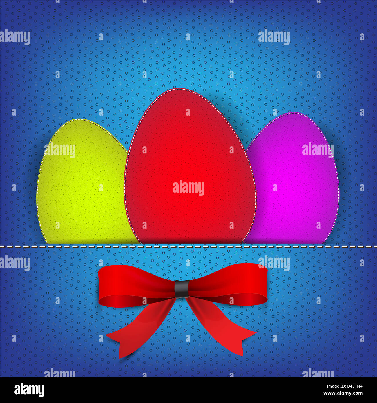 Easter background with stiched eggs and colorful bows Stock Photo - Alamy