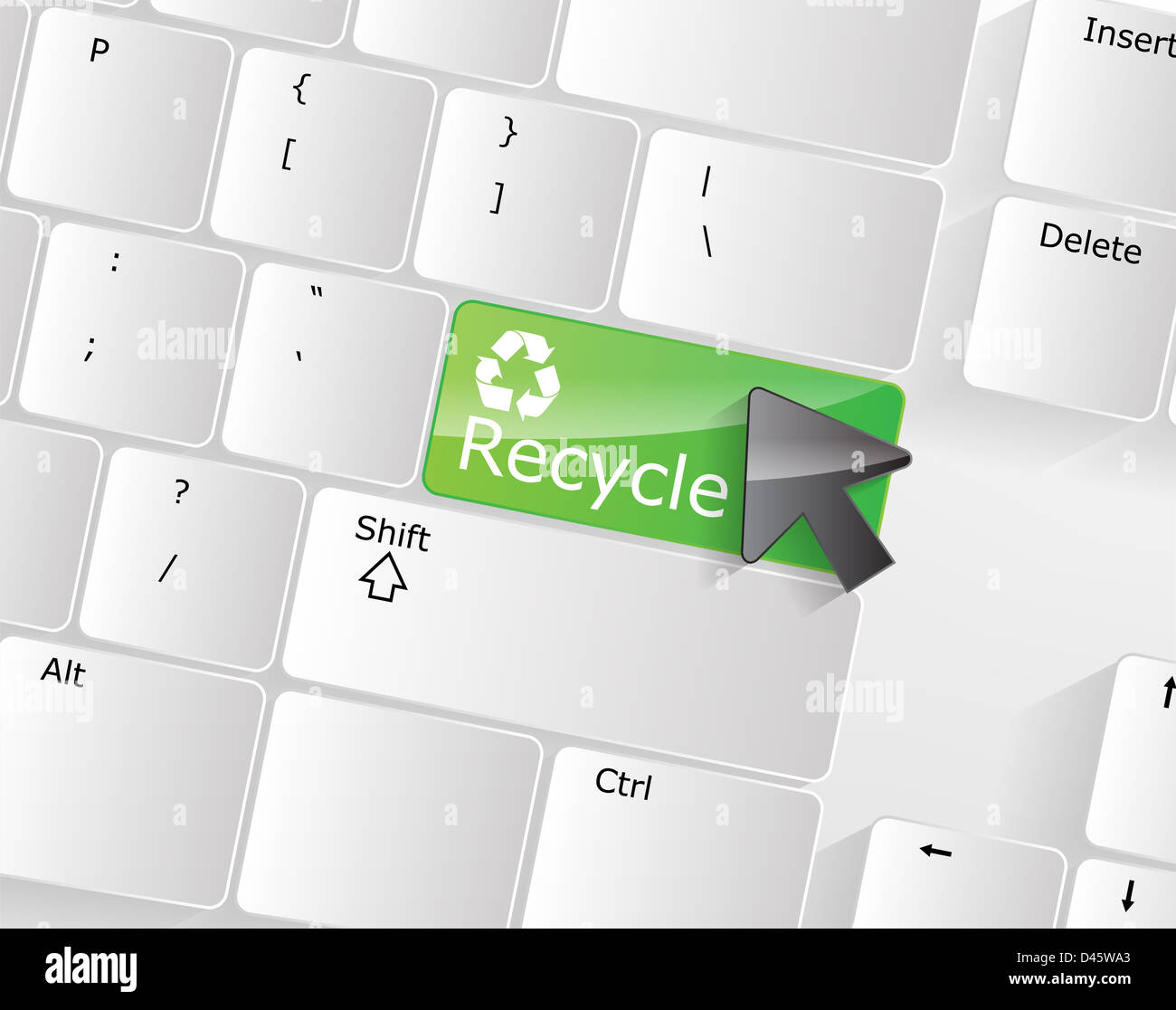 Computer keyboard green key Recycle, closeup with a mouse over Stock