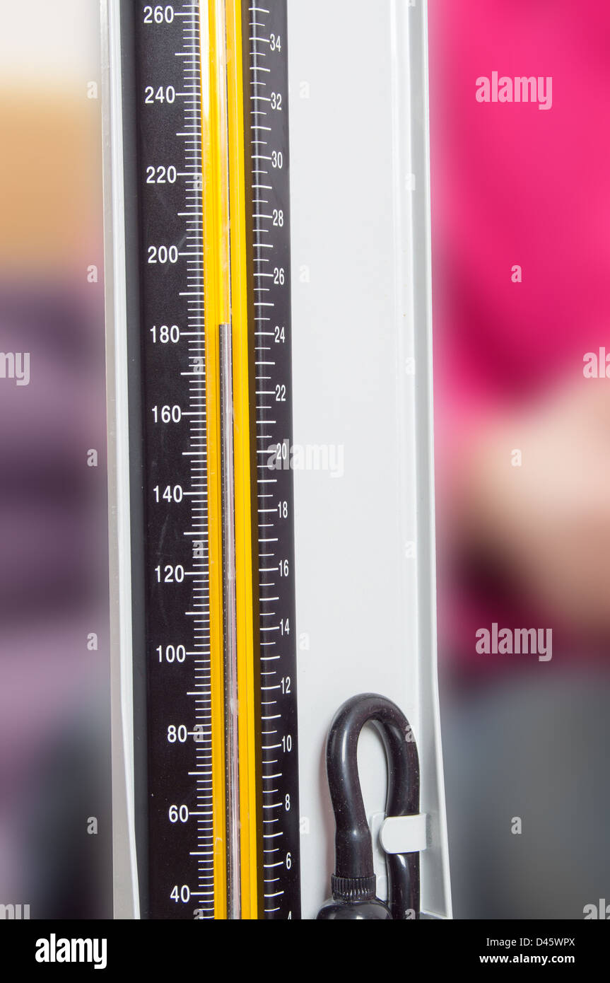 Sphygmomanometer display readings high pressure 180 Stock Photo Alamy