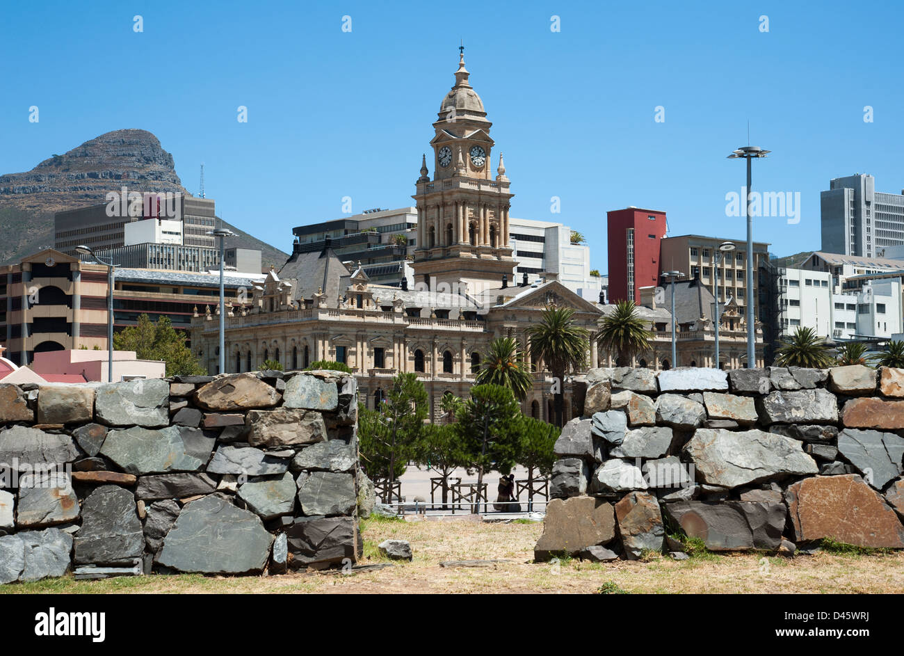 City Hall Cape Town seen through the wall of the Castle of Good Hope in the city centre. South Africa Stock Photo