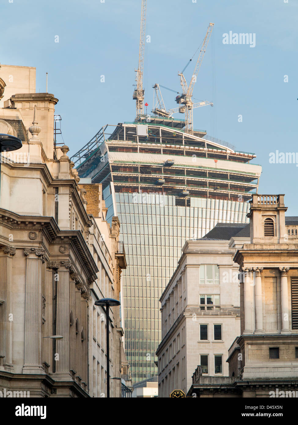 20 Fenchurch Street, City of London, just reaching the construction level of the Sky Gardens on the rooftop. Stock Photo
