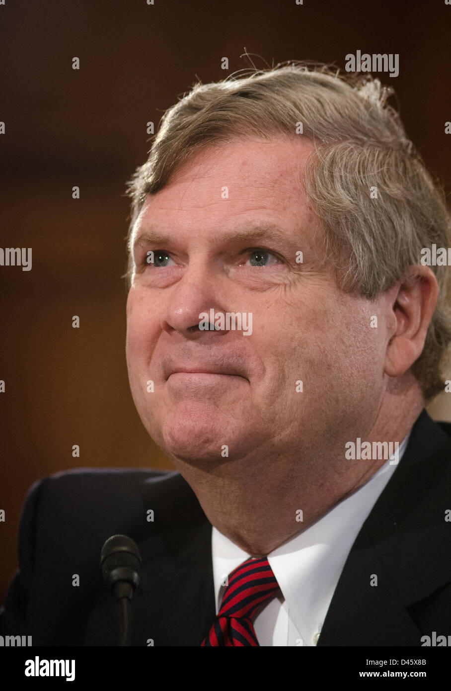 US Agriculture Secretary Tom Vilsack testifies before the House Agriculture Committee regarding the State of the Rural Economy at the Longworth House Office Building March 5, 2013 in Washington, DC. Stock Photo