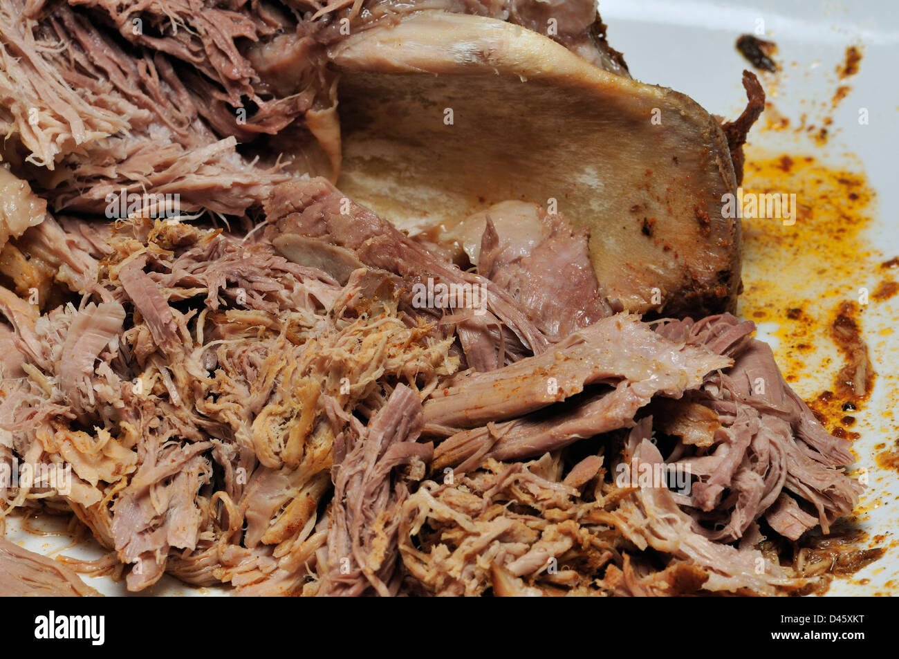 Pulled pork slowcooked pork pulled apart Stock Photo Alamy
