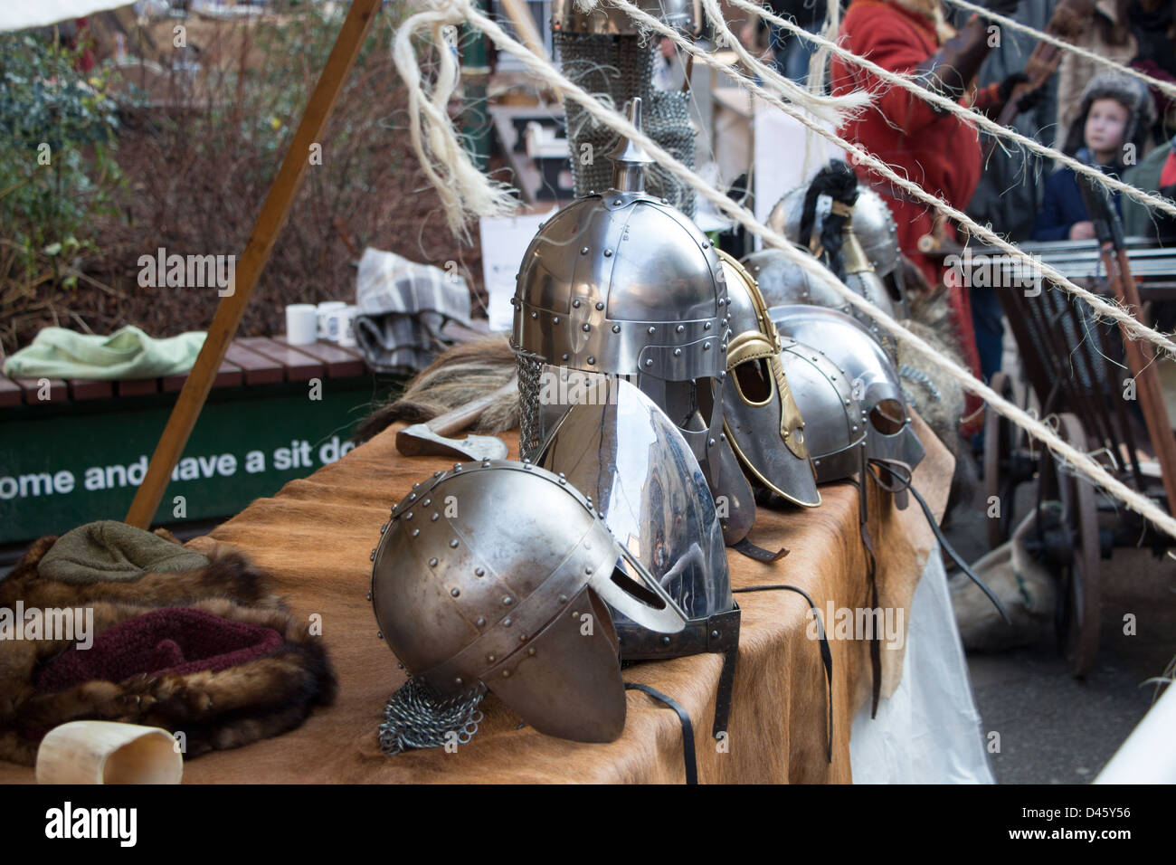 Viking helmets near Jorvik Museum Stock Photo