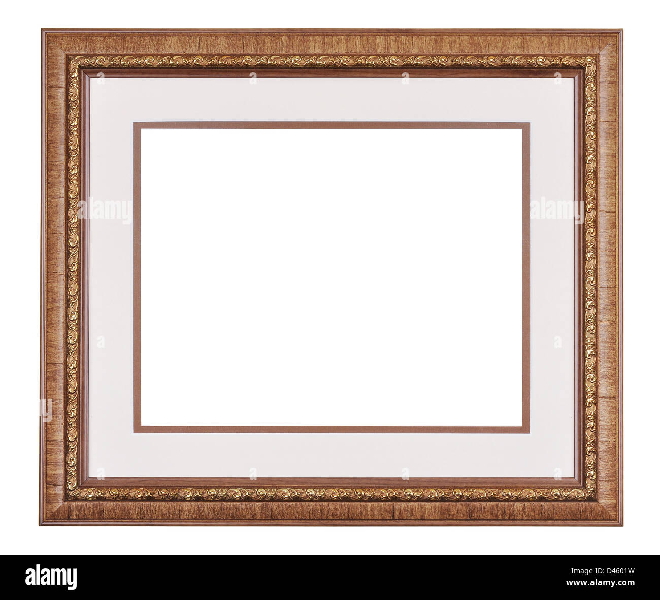 Wooden frame with passe-partout for paintings or photographs. Stock Photo