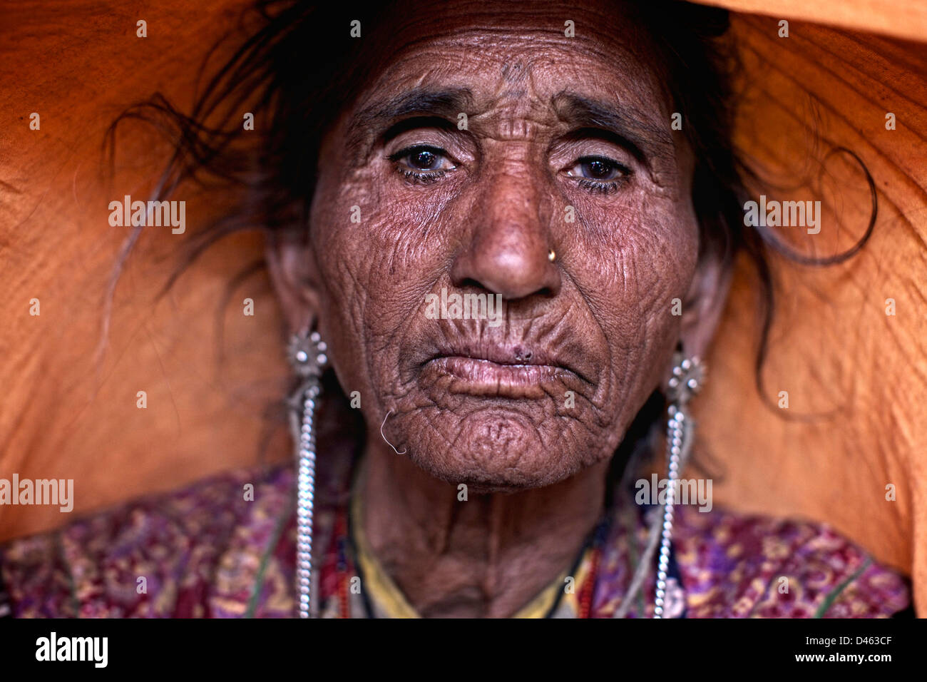 Old woman from Gujarat,India. Stock Photo