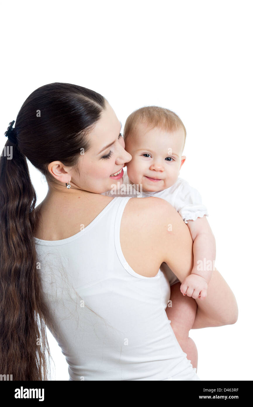 Mother with her child on white background Stock Photo - Alamy