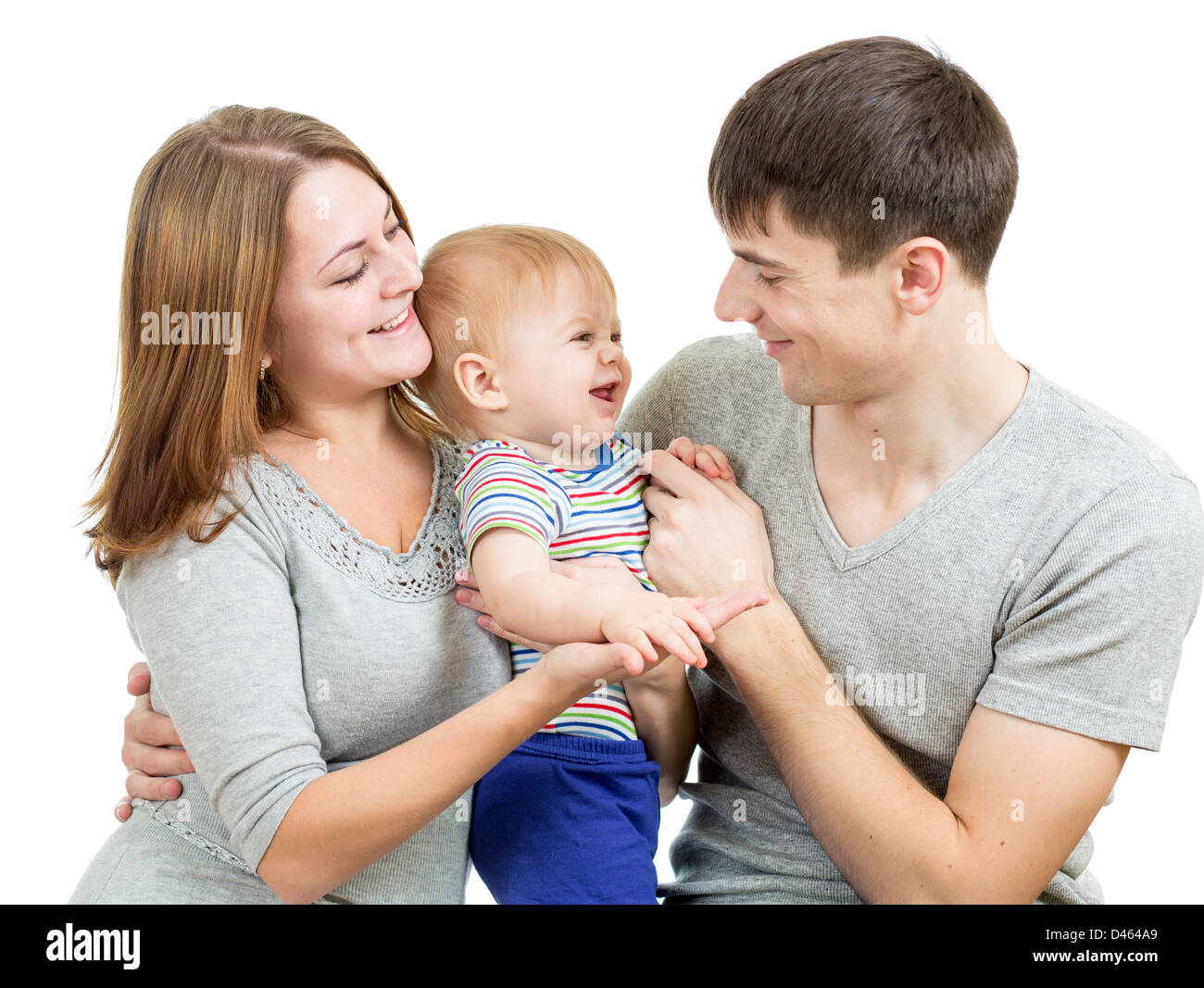 Happy family isolated on white background Stock Photo - Alamy