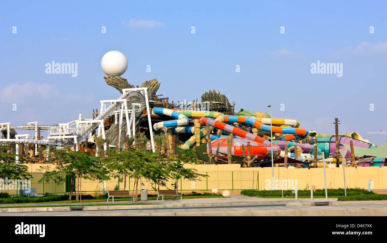 Water Slides at the Yas Island Water and Amusement Park, Abu Dhabi, United Arab Emirates Stock Photo