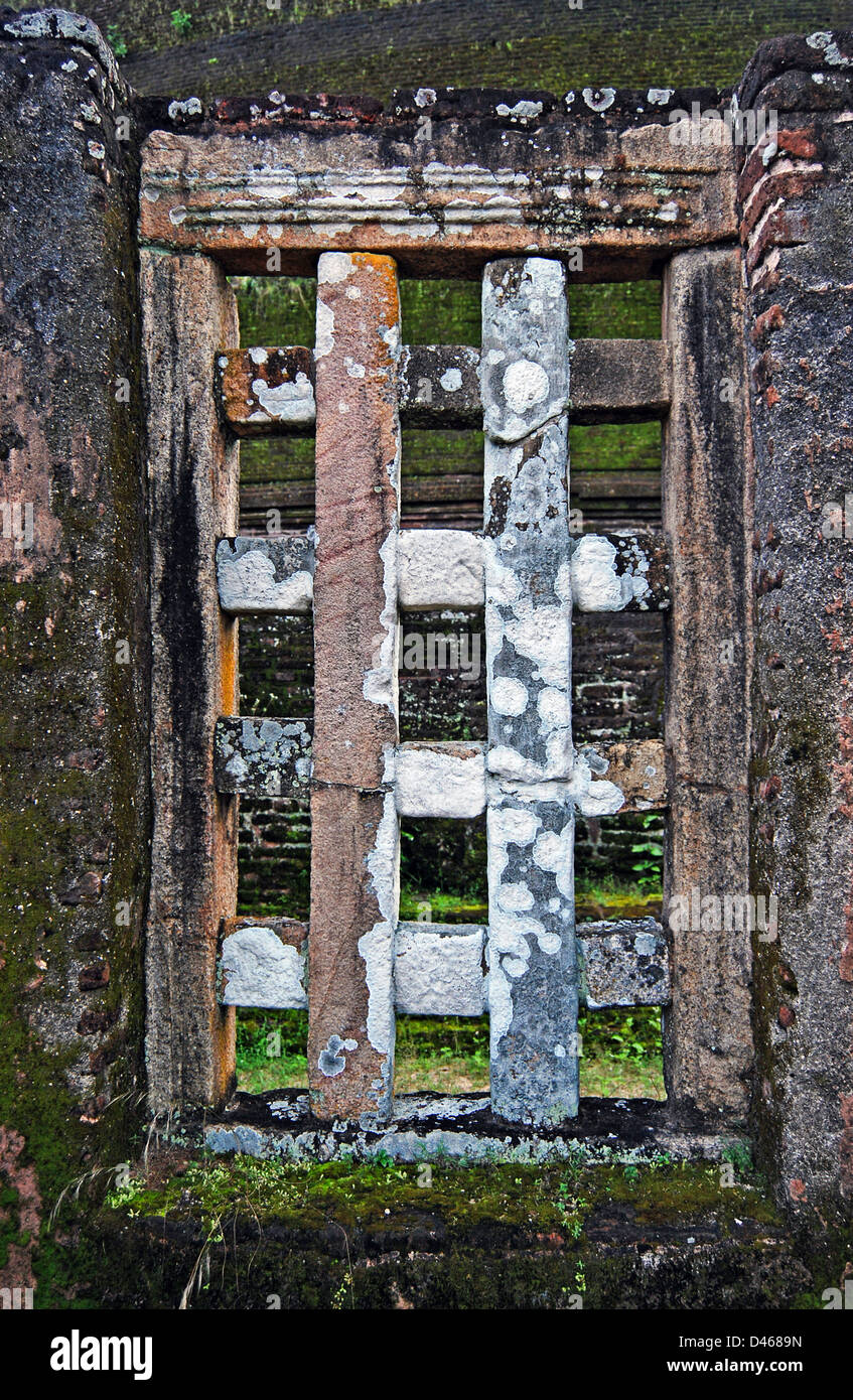 window in the ancient brick wall, Polonnaruwa, Sri Lanka Stock Photo