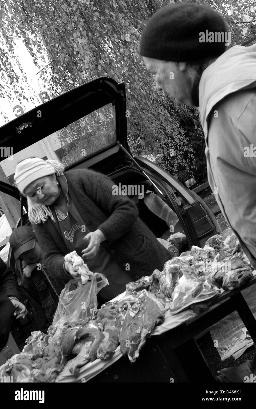 Food stall in open market, Almaty, Kazakhstan Stock Photo