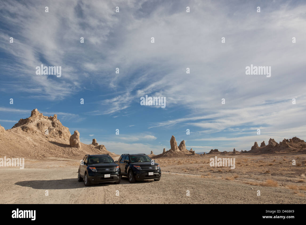 Ford Explorer cars parked at the Trona Pinnacles, California Desert National Conservation Area Stock Photo