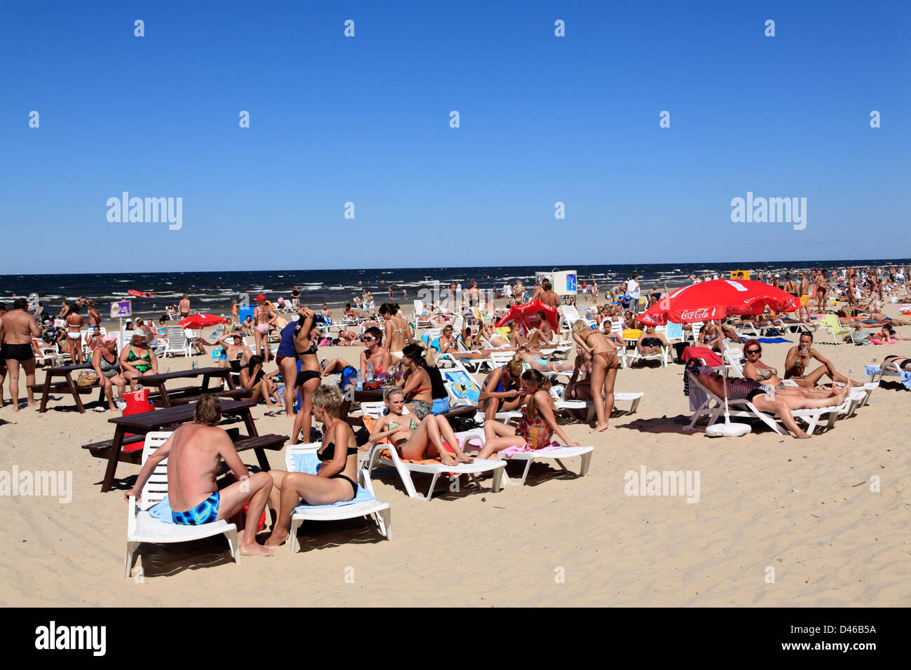 Sunbath at majori Beach, Jurmala, baltic Sea, Riga, Latvia Stock Photo