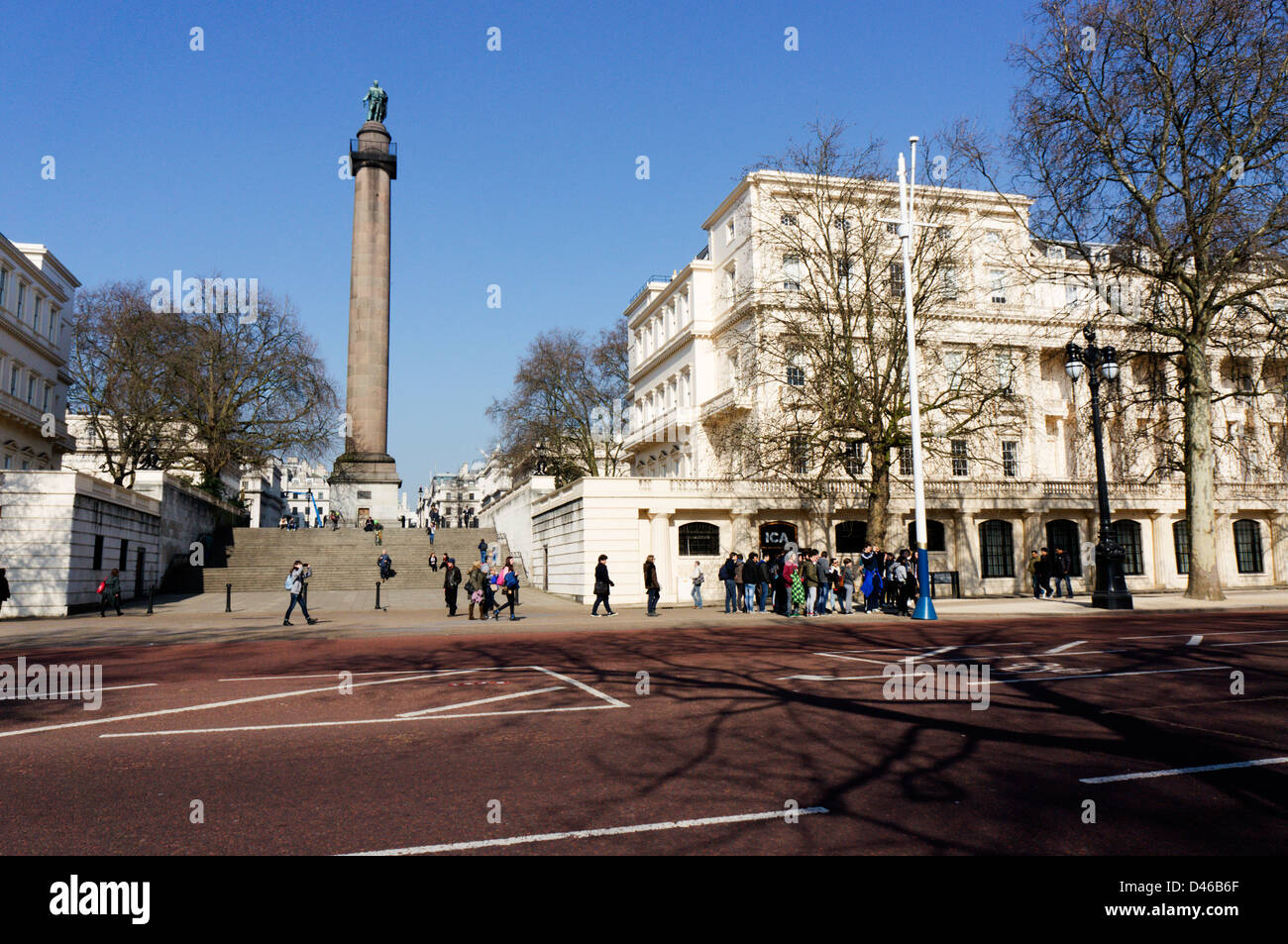 The Duke of York Column in Waterloo Place at the top of the Duke of York Steps from The Mall in central London. Stock Photo