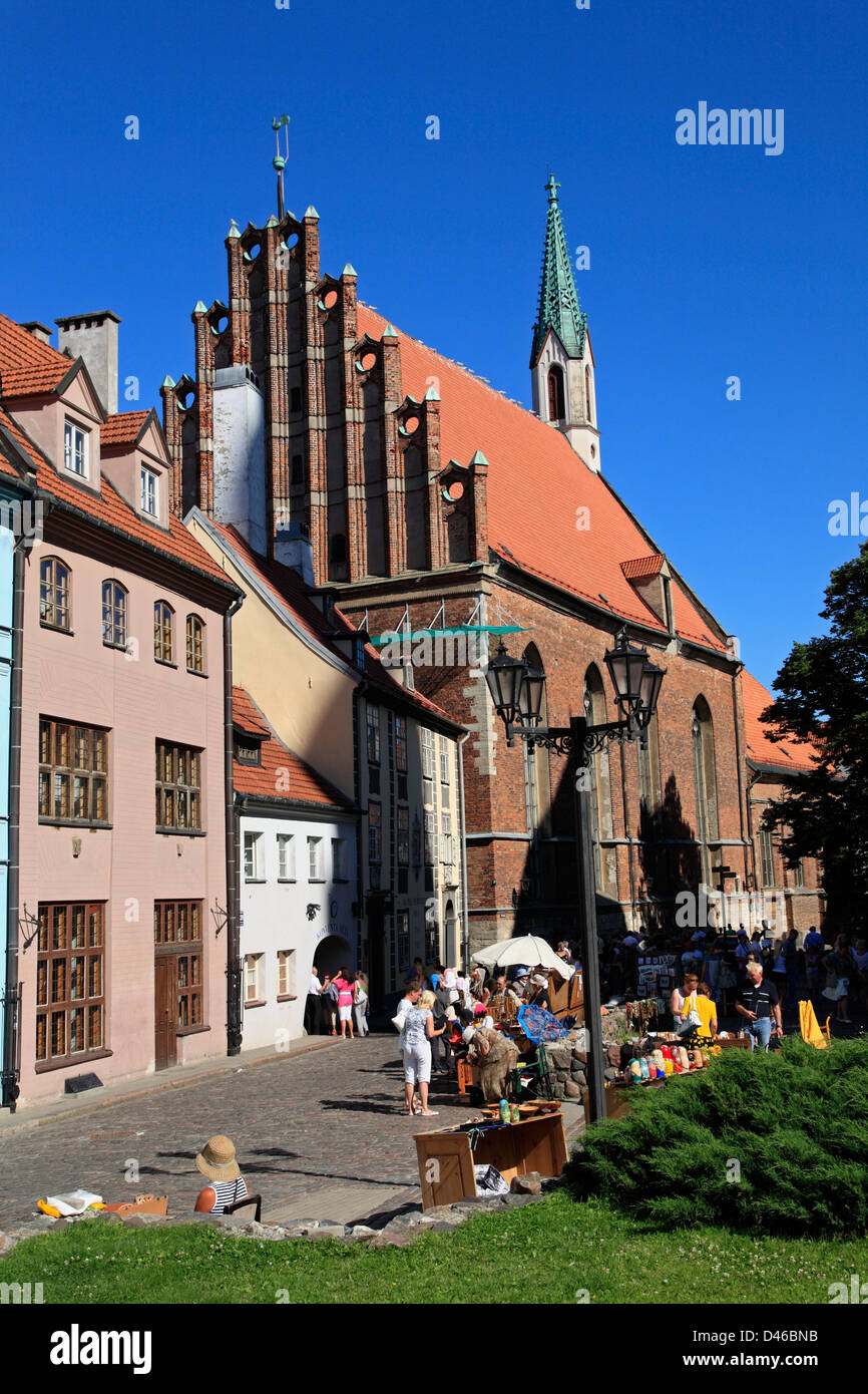 Souvenir-Market near St. Johns Church, Old Town of Riga, Latvia Stock Photo