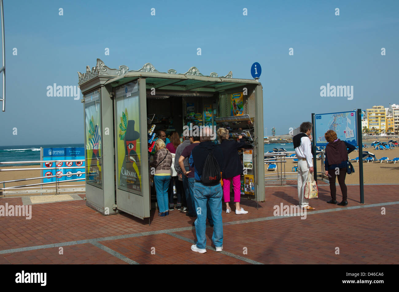 Tourist information booth along Canteras beach Santa Catalina district Las  Palmas city Gran Canaria island Spain Stock Photo - Alamy