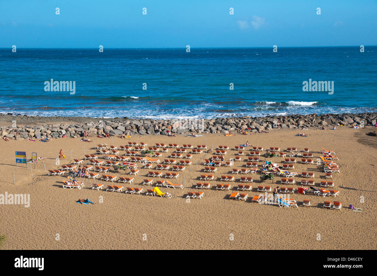 Beach in front of Paseo Costa Canaria seaside promenade Playa del Ingles resort Gran Canaria island the Canary Islands Spain Stock Photo