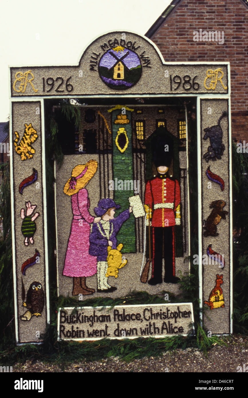 Well Dressing at Etwall Derbyshire England UK display to mark the 60th birthday of Queen Elizabeth II 1926 - 1986 Stock Photo