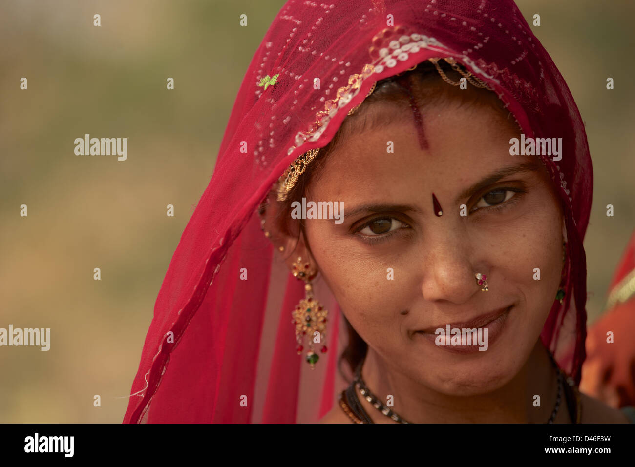 Portrait of young Rajasthani woman Stock Photo