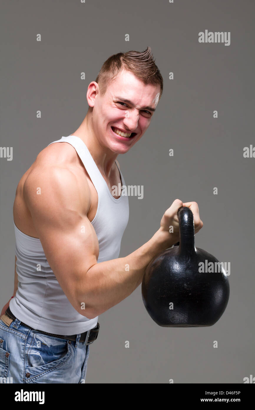 man exercising weight training workout fitness Stock Photo Alamy