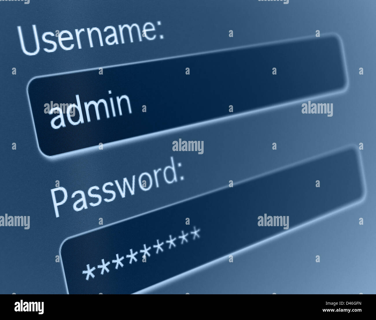 Login Box - Username and Password in Internet Browser on Computer Screen Stock Photo