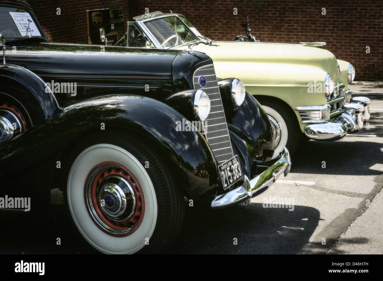 1936 Lincoln V-12 and 1949 Cadillac Convertible, Antique Car Show, Armstrong Street, Old Town Fairfax, Virginia Stock Photo