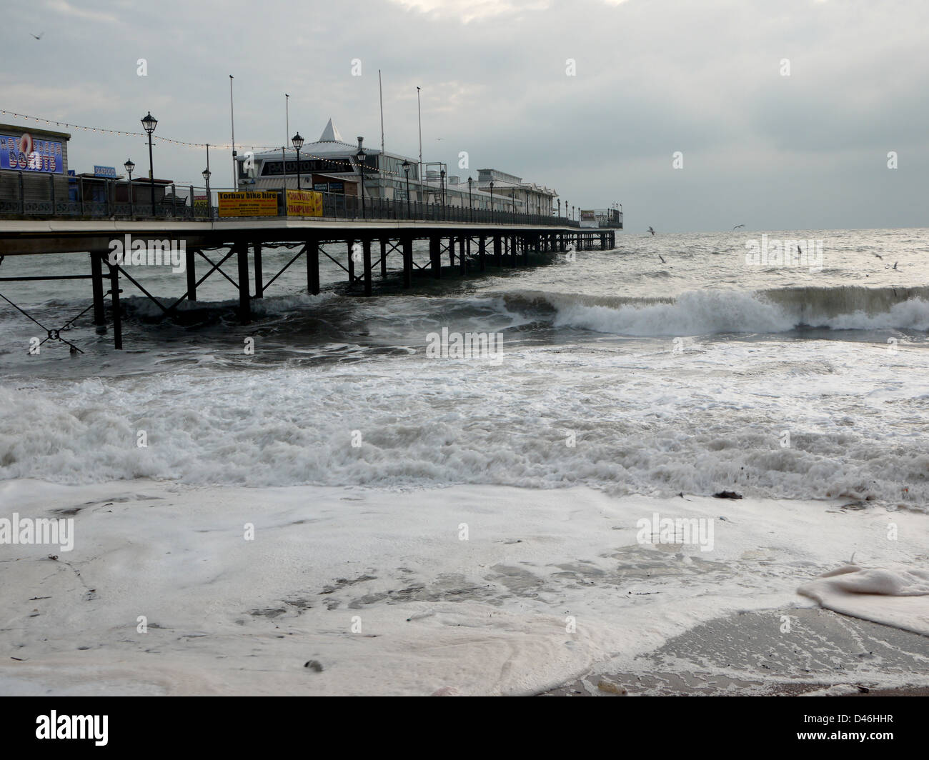 Paignton pier on a stormy day Stock Photo