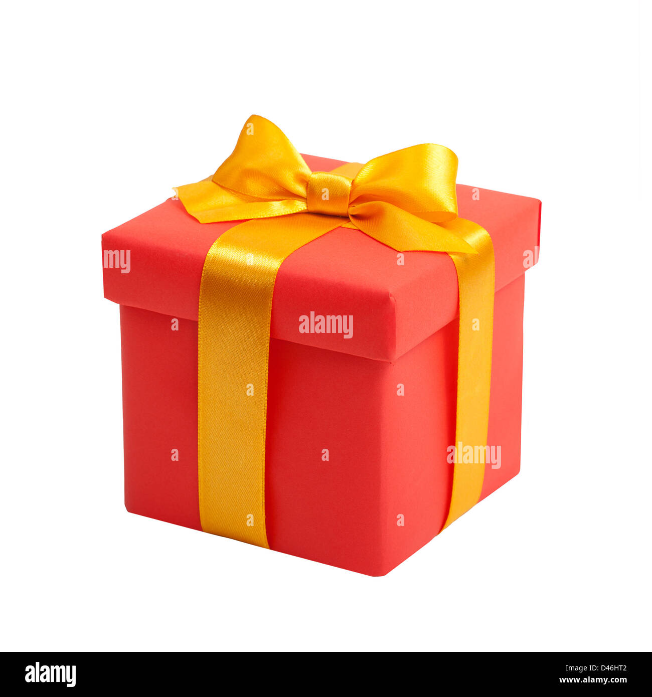red box with yellow bow as a gift Stock Photo - Alamy