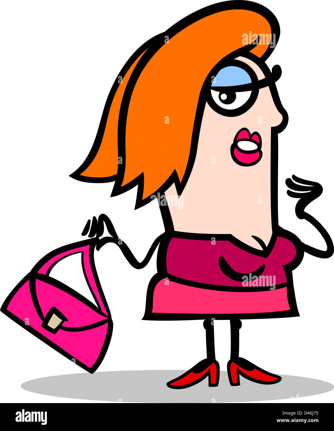 Cartoon Illustration of Funny Woman with Bag Stock Photo Alamy