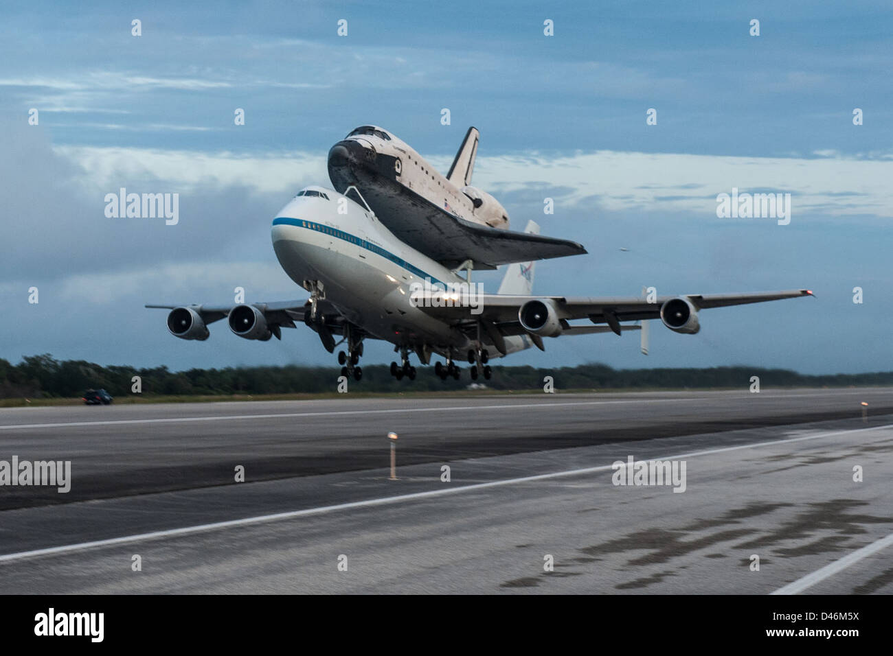 The title describes the space shuttle Endeavour being transported ...
