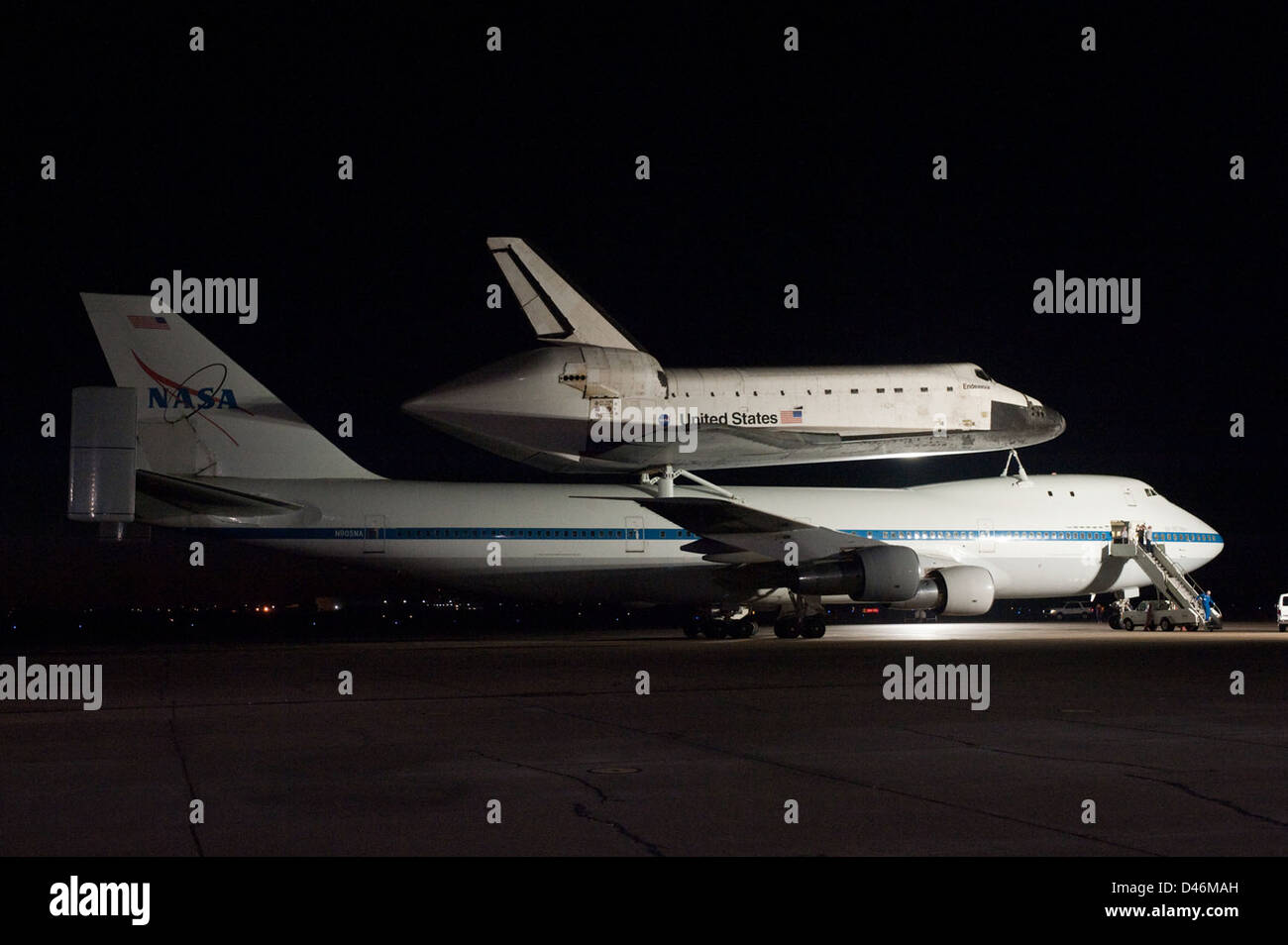 The Space Shuttle Endeavour is transported by the 747 Shuttle Carrier ...