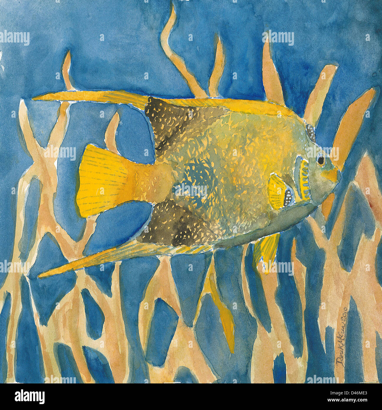 watercolor fish painting art print Stock Photo