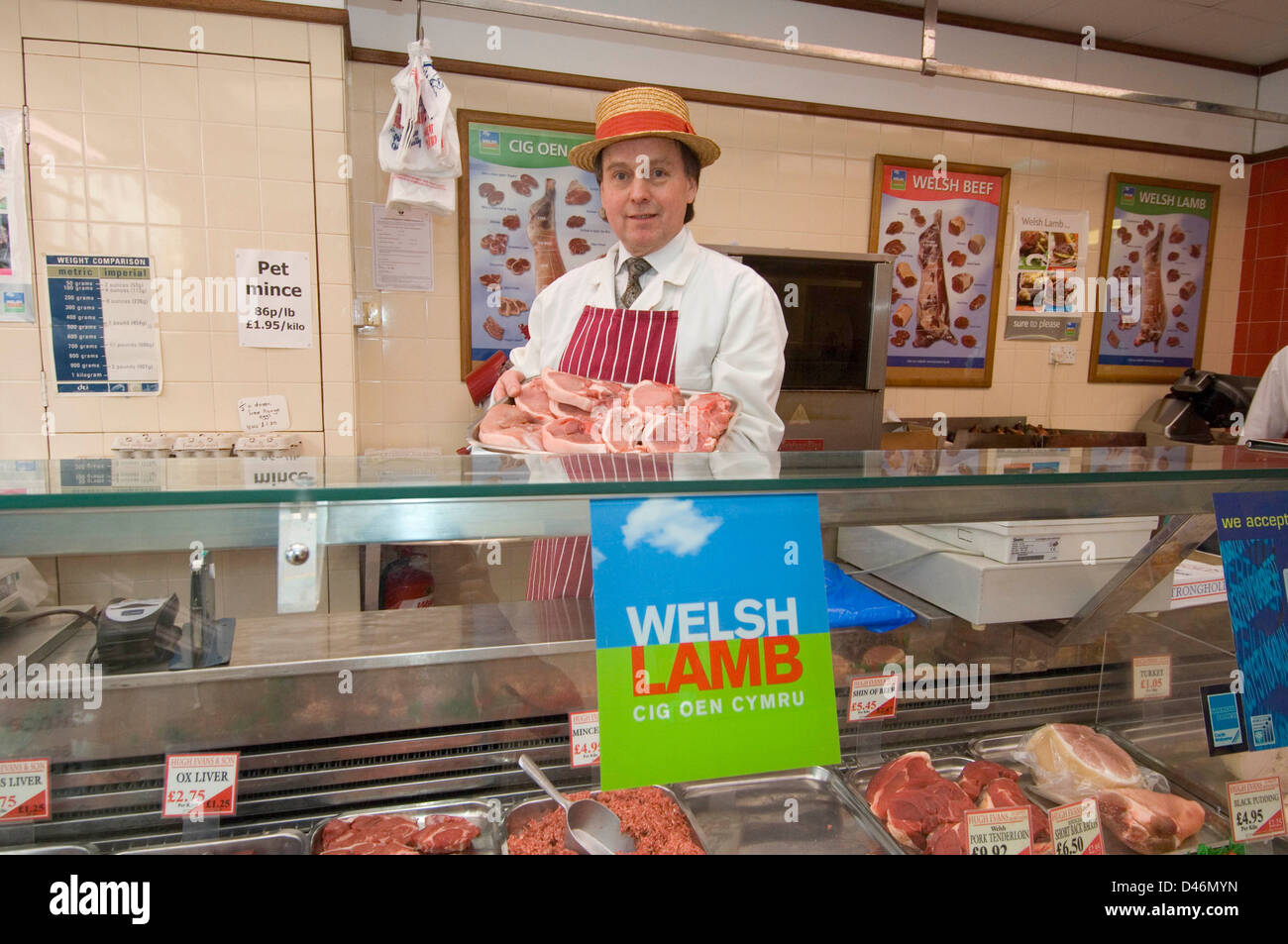 Carmarthen butcher Hugh Evans pictured inside his Welsh butchers shop